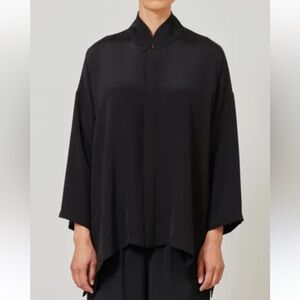 Eskandar Black Wide A-Line Button Down Mandarin Collar Cotton Blouse Size 0